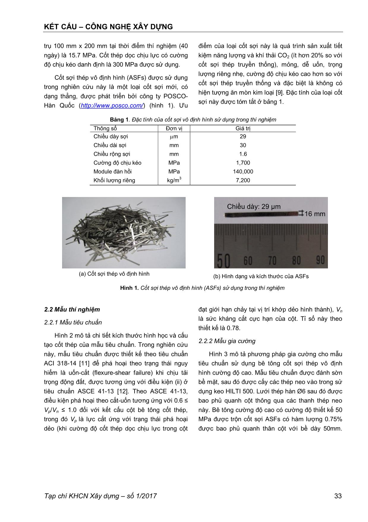 Nghiên cứu thực nghiệm gia cường kháng chấn cho cột bê tông cốt thép sử dụng cốt sợi thép vô định hình trang 2