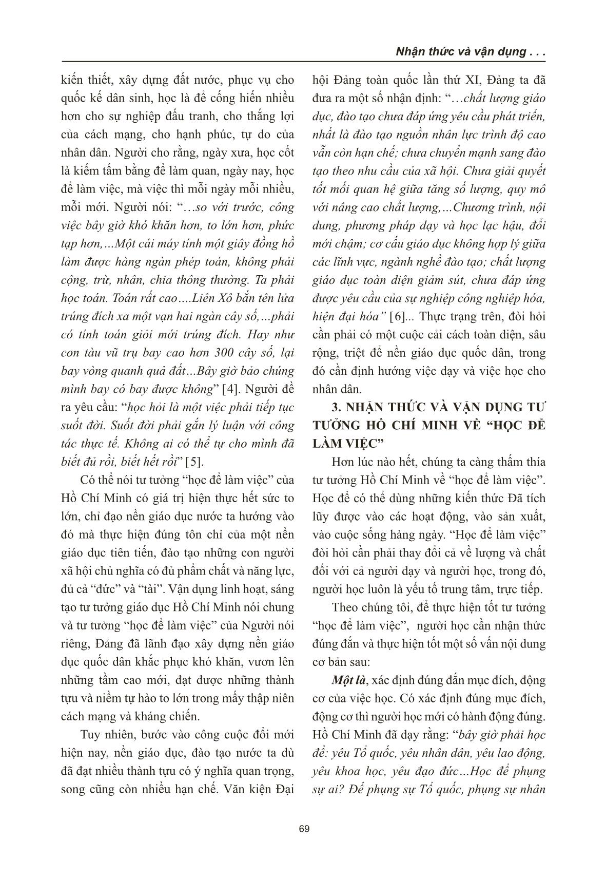 Nhận thức và vận dụng tư tưởng Hồ Chí Minh về “Học để làm việc” trang 3