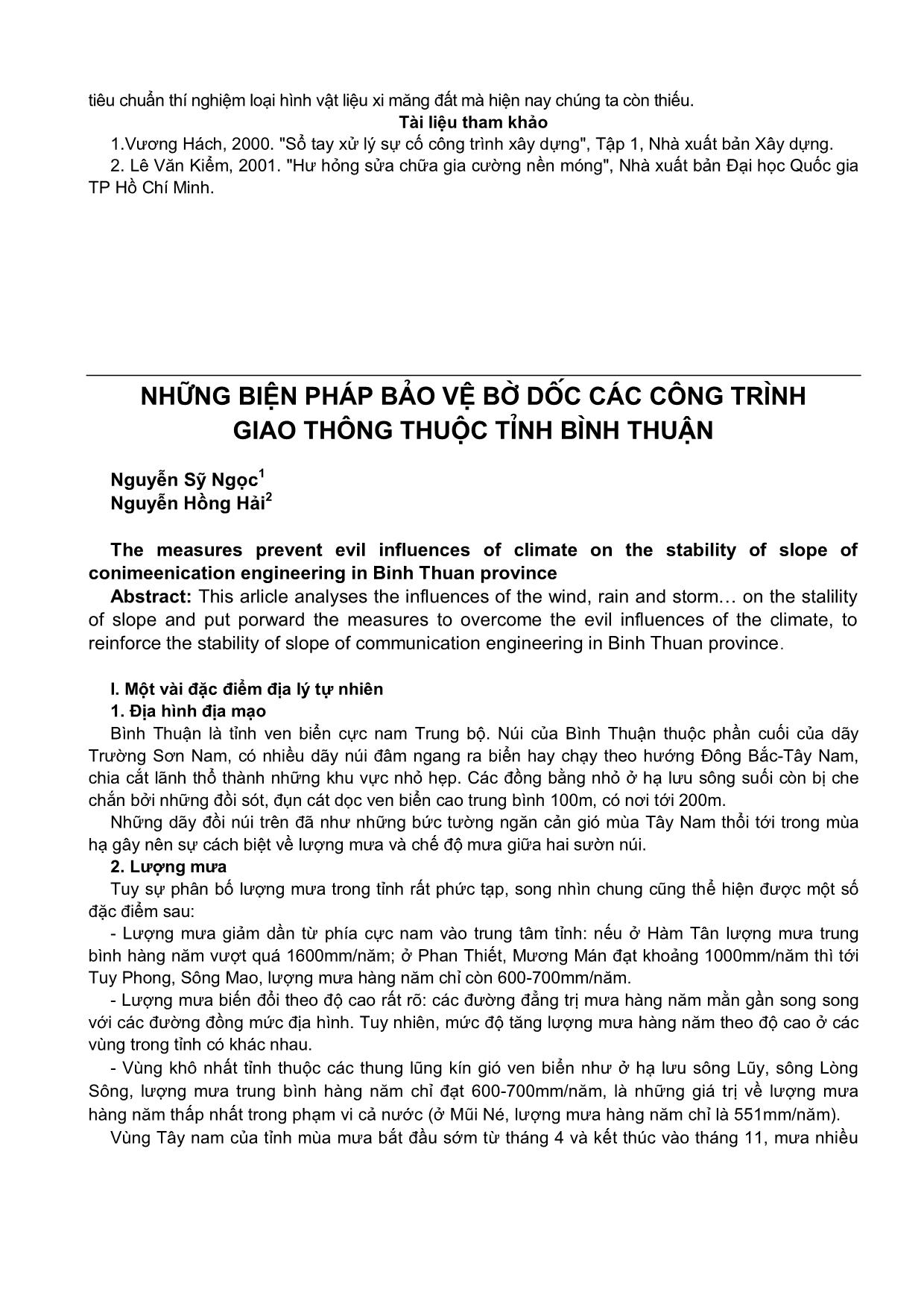 Những biện pháp bảo vệ bờ dốc các công trình giao thông thuộc tỉnh Bình Thuận trang 1