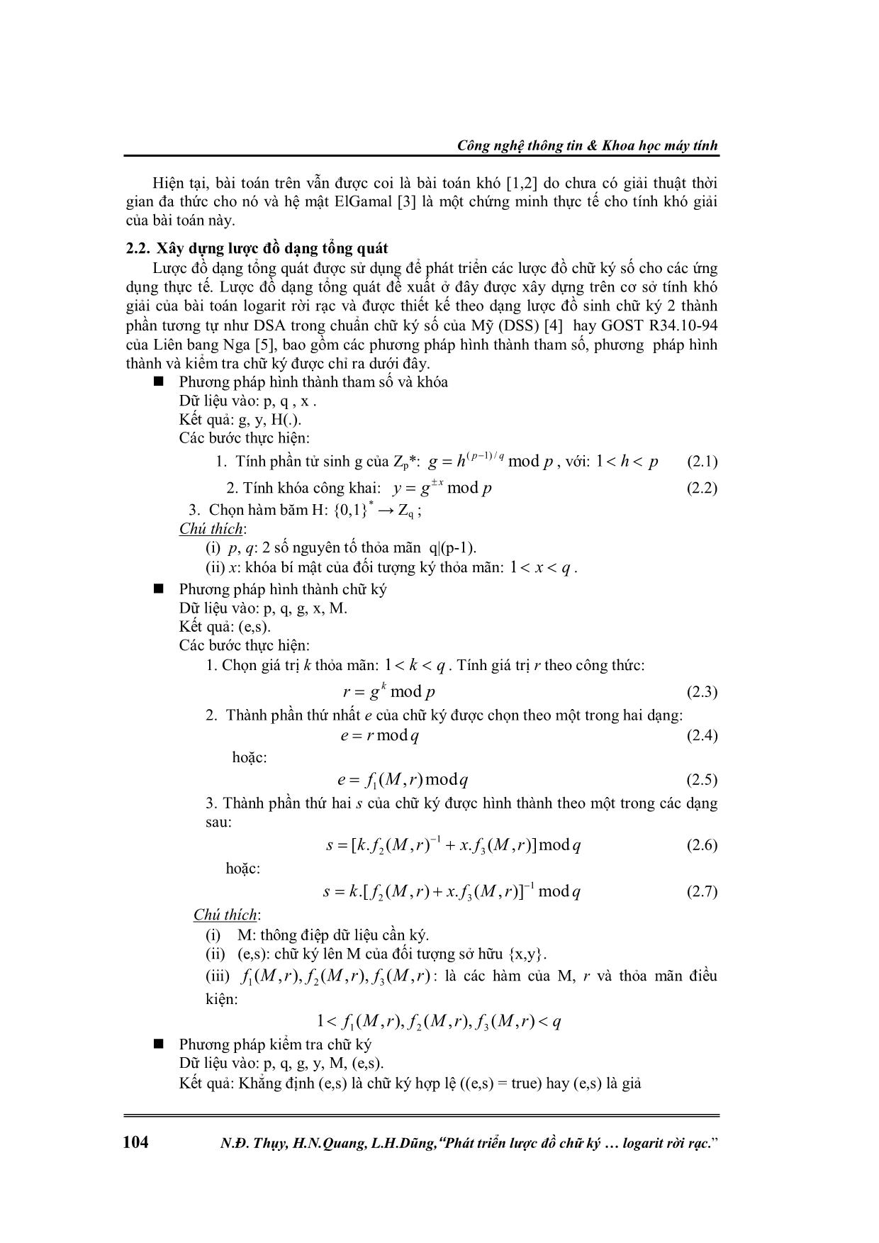 Phát triển lược đồ chữ ký số trên bài toán logarit rời rạc trang 2
