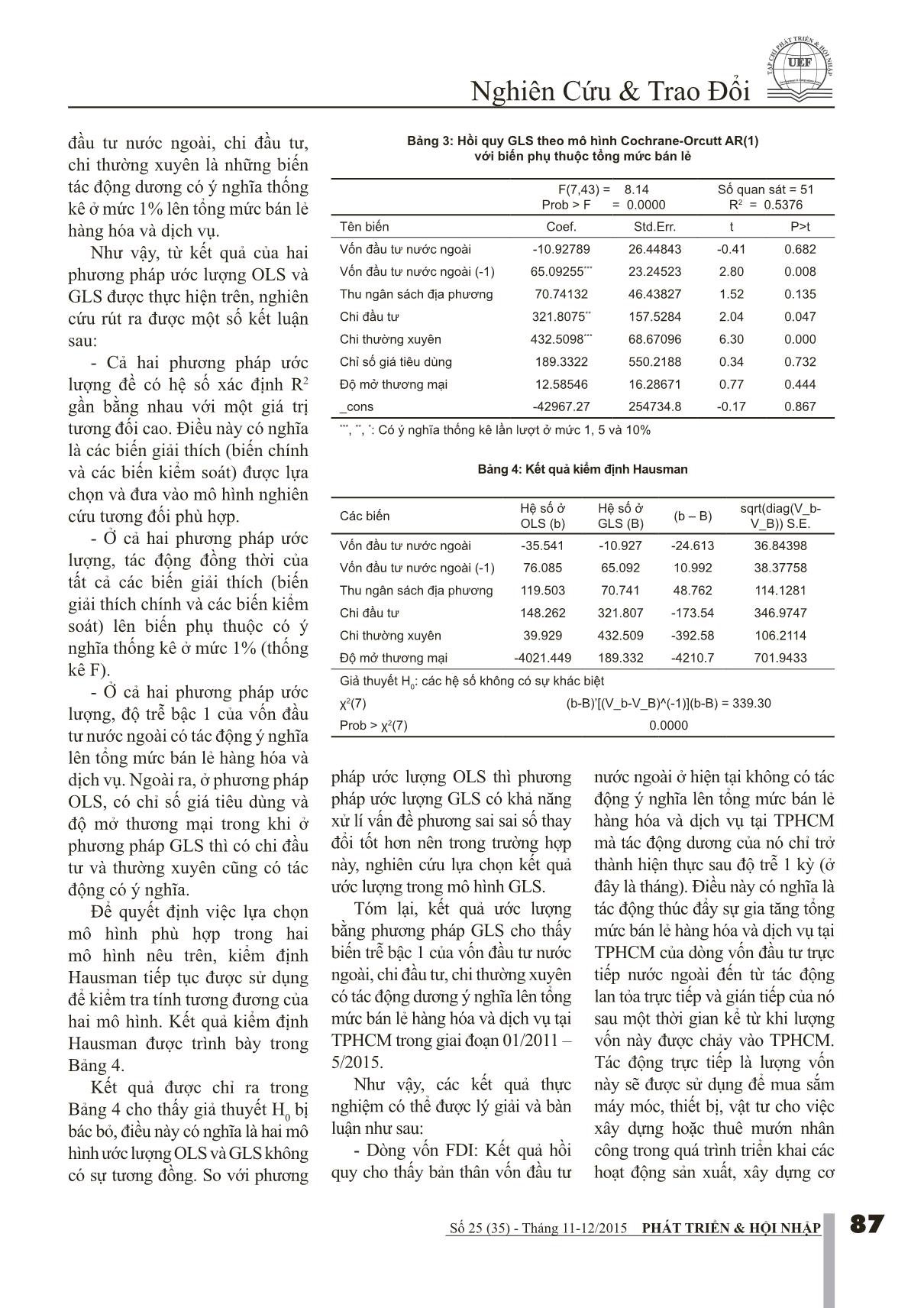 Tác động dòng vốn FDI đến tổng mức bán lẻ và hàng hóa dịch vụ trên địa bàn thành phố Hồ Chí Minh trang 4