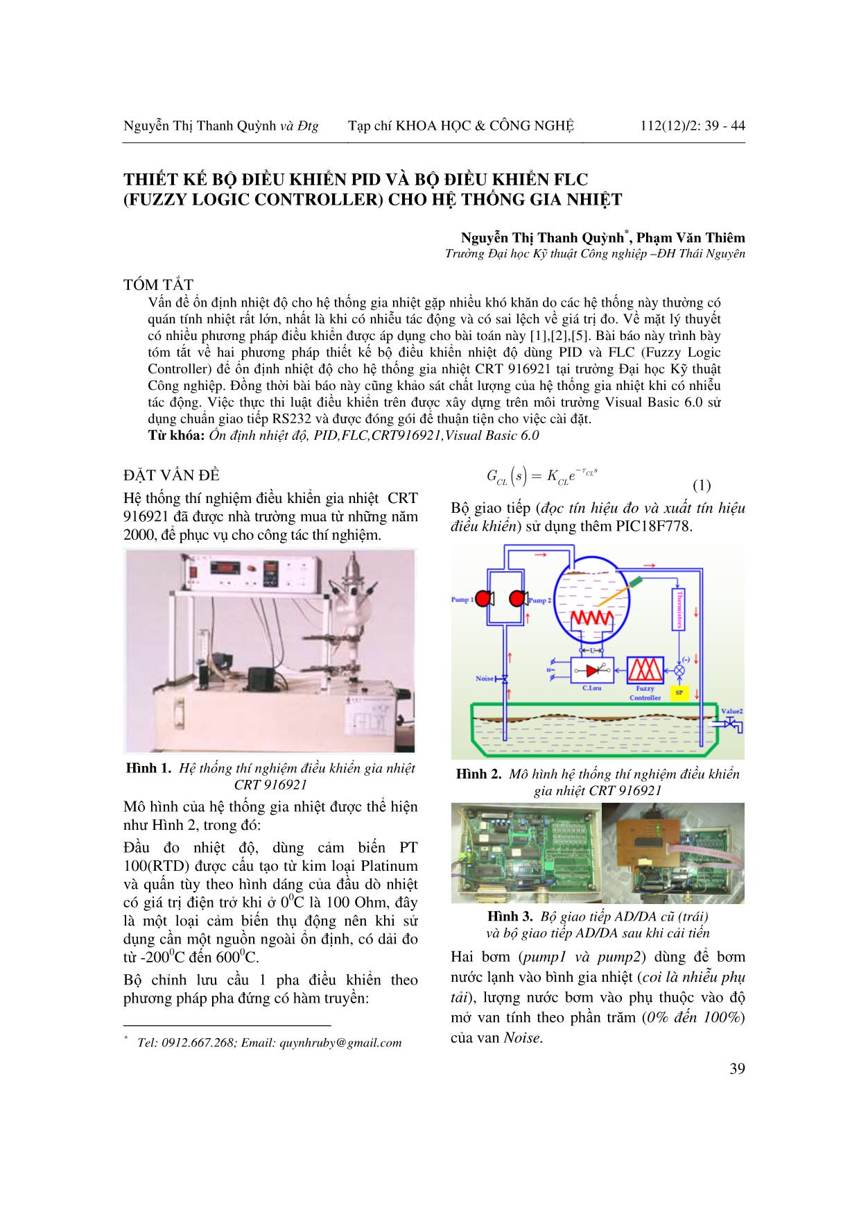 Thiết kế bộ điều khiển PID và bộ điều khiển FLC (Fuzzy Logic Controller) cho hệ thống gia nhiệt trang 1