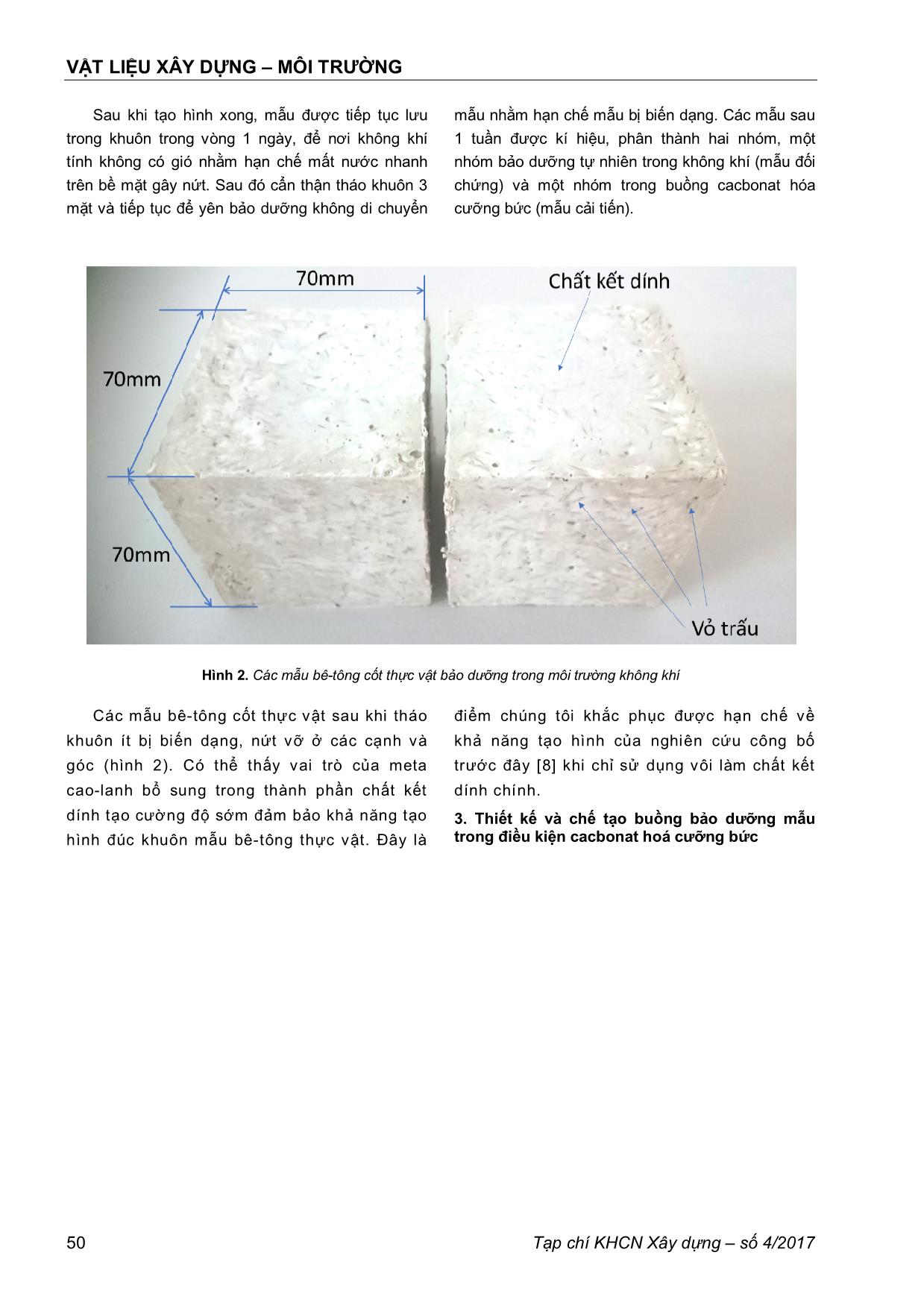 Thực nghiệm và đánh giá quá trình cacbonat hoá cưỡng bức vật liệu bê -tông cốt thực vật trang 3