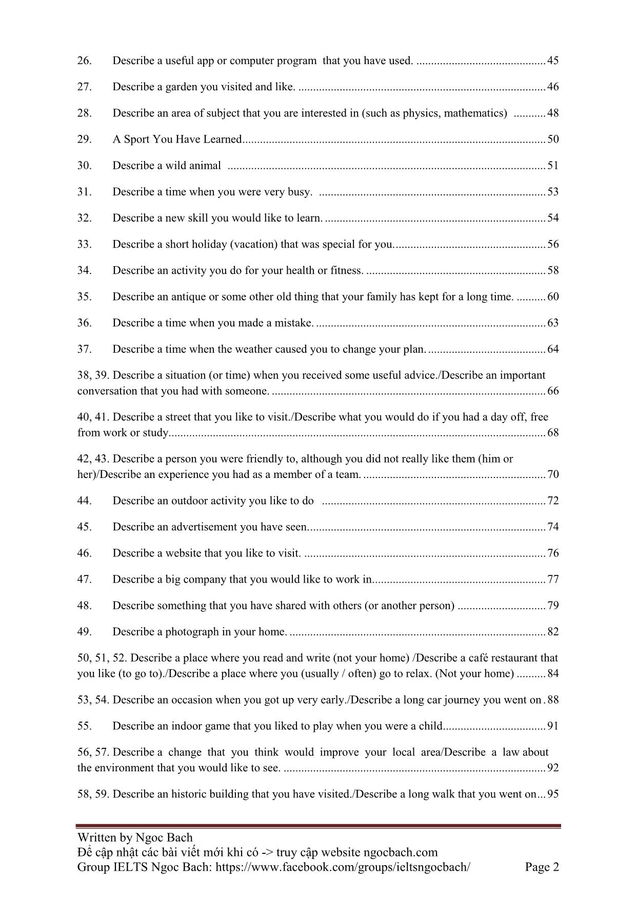 Tổng hợp 100 Topics cho Ielts Speaking trang 2