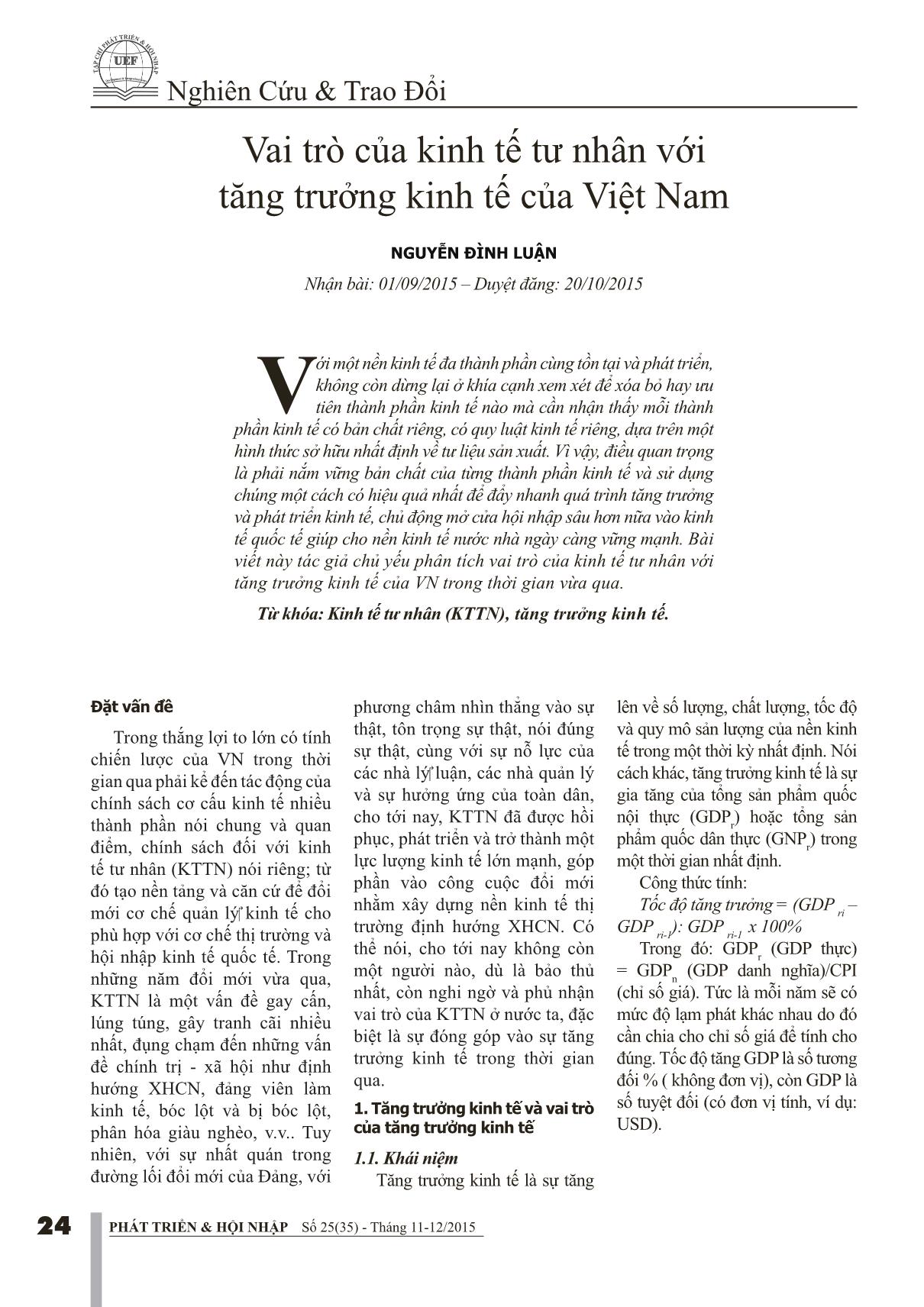 Vai trò của kinh tế tư nhân với tăng trưởng kinh tế của Việt Nam trang 1