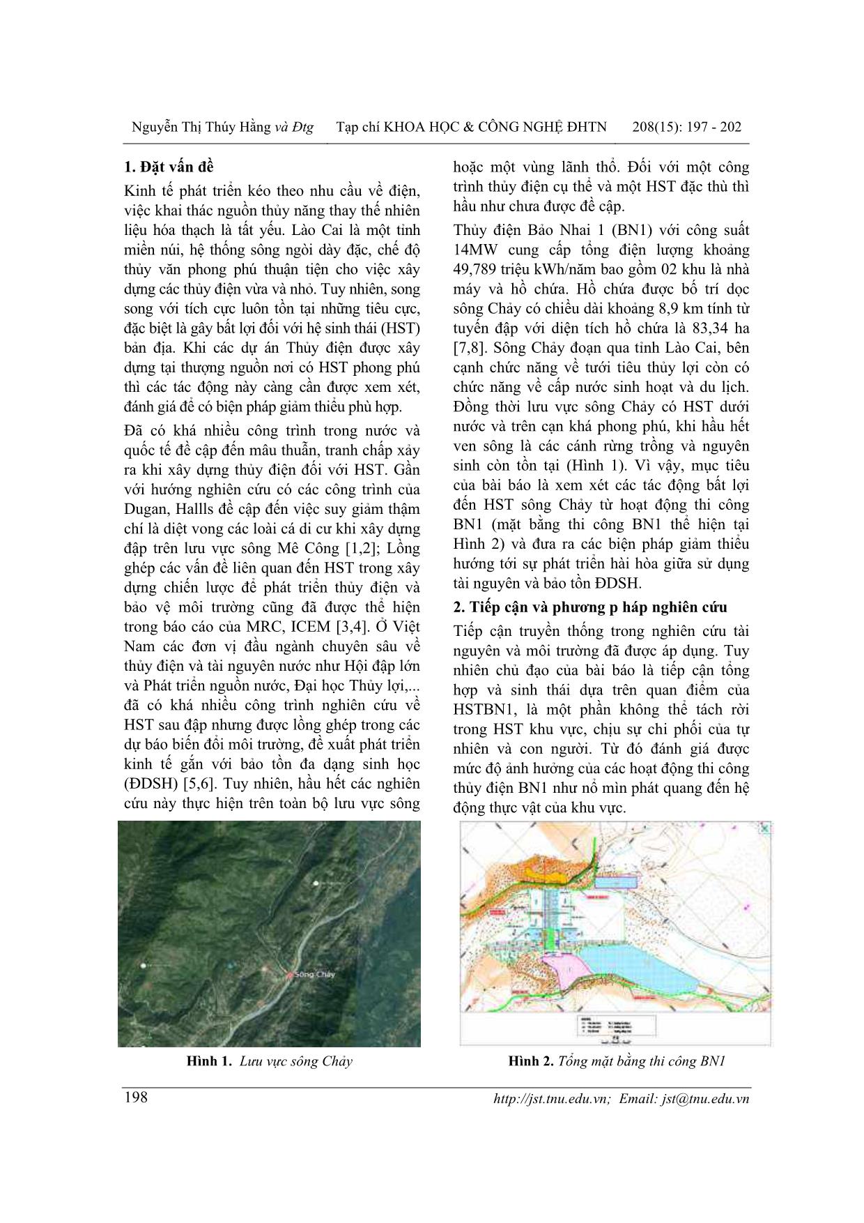 Xem xét các tác động bất lợi đến hệ sinh thái khu vực sông chảy khi xây dựng thủy điện Bảo Nhai I trang 2