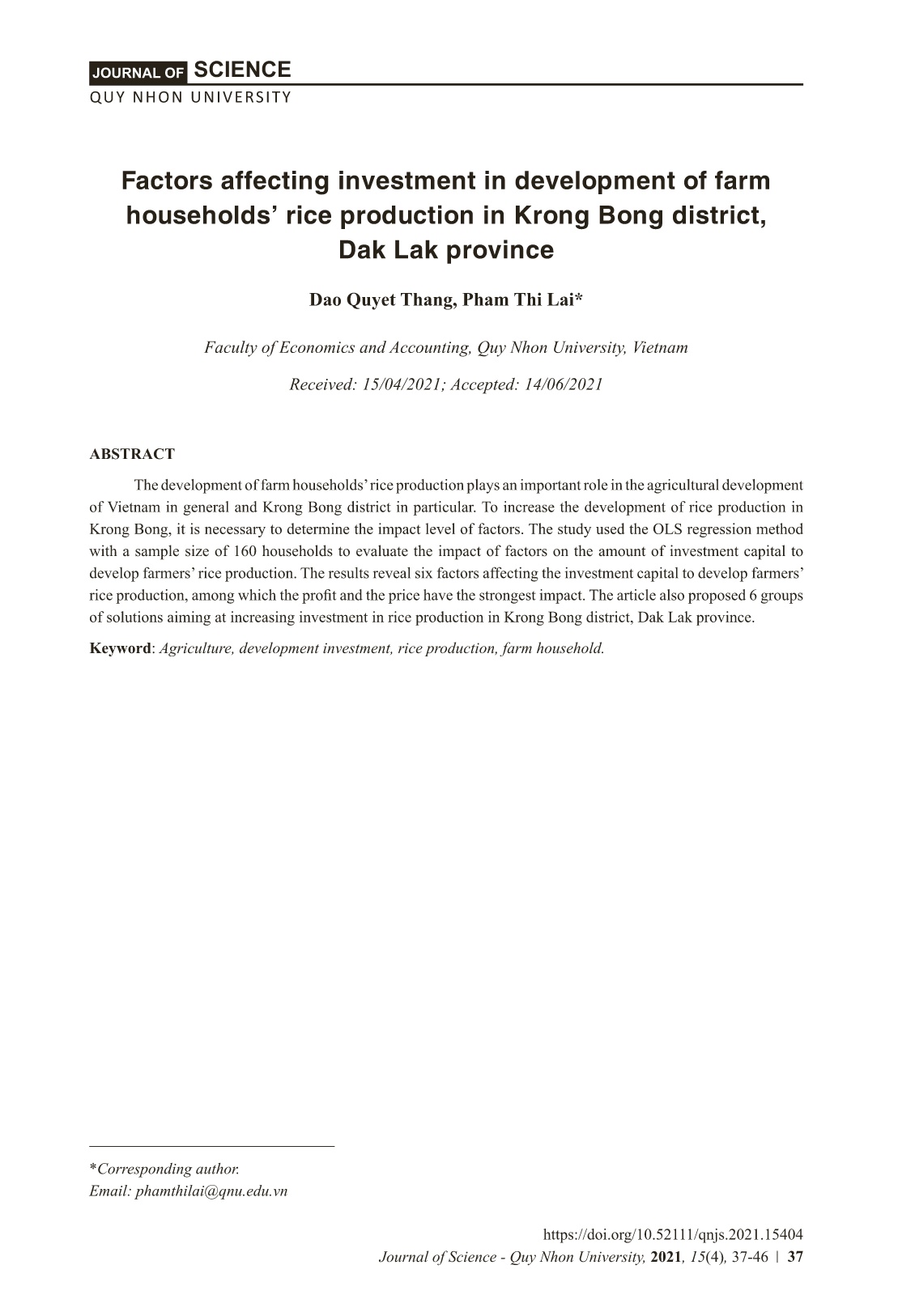 Các nhân tố tác động đến đầu tư phát triển sản xuất lúa của nông hộ tại địa bàn huyện Krông Bông, tỉnh Đă﻿́k Lă﻿́k trang 1