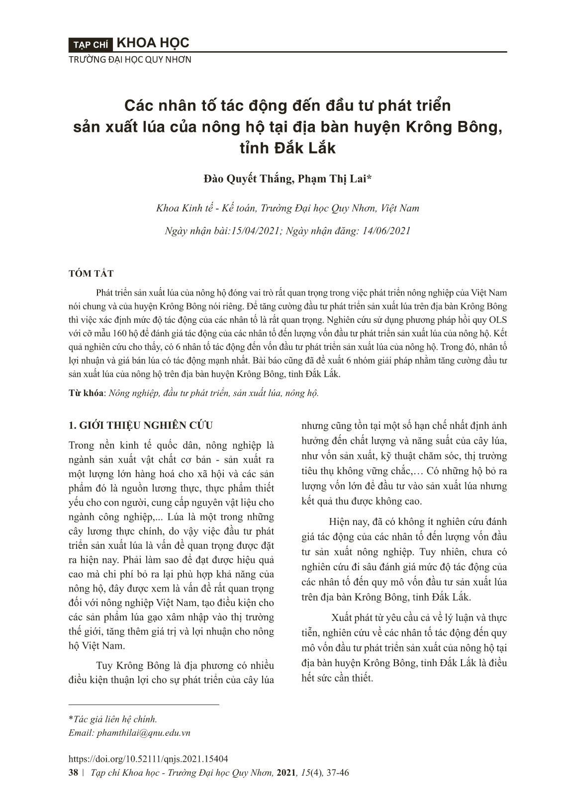 Các nhân tố tác động đến đầu tư phát triển sản xuất lúa của nông hộ tại địa bàn huyện Krông Bông, tỉnh Đă﻿́k Lă﻿́k trang 2