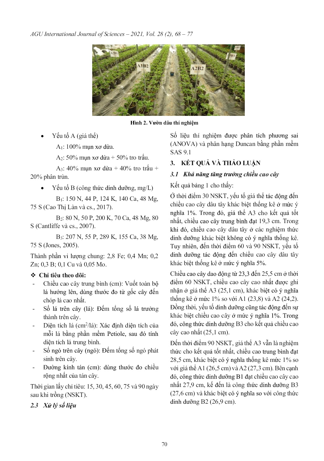 Ảnh hưởng của giá thể và công thức dinh dưỡng đến sinh trưởng của cây Dâu Tây (Fragaria vesca L.) trồng trong nhà màng tại vùng núi cấm, An Giang trang 3