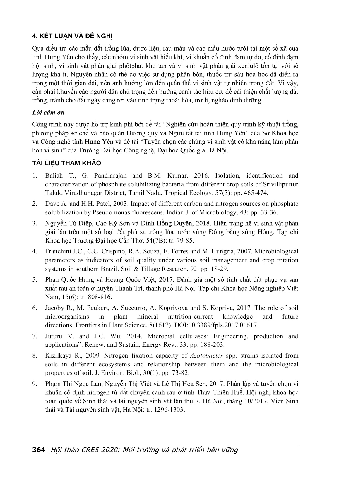 Điều tra vi sinh vật trong đất nông nghiệp và nước tưới ở một số xã thuộc tỉnh Hưng Yên trang 8