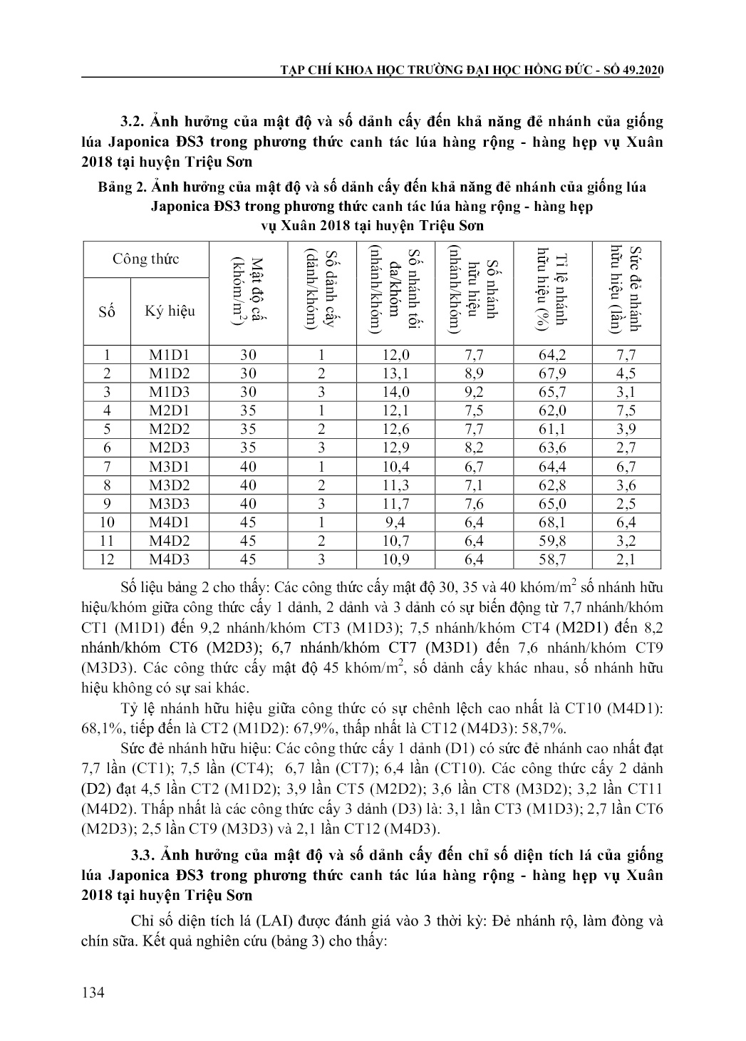Kết quả nghiên cứu ảnh hưởng của mật độ và số dảnh cấy đến năng suất giống lúa Japonica ĐS3 trong phương thức canh tác hàng rộng - Hàng hẹp vụ xuân 2018 tại huyện Triệu Sơn, tỉnh Thanh Hóa trang 4