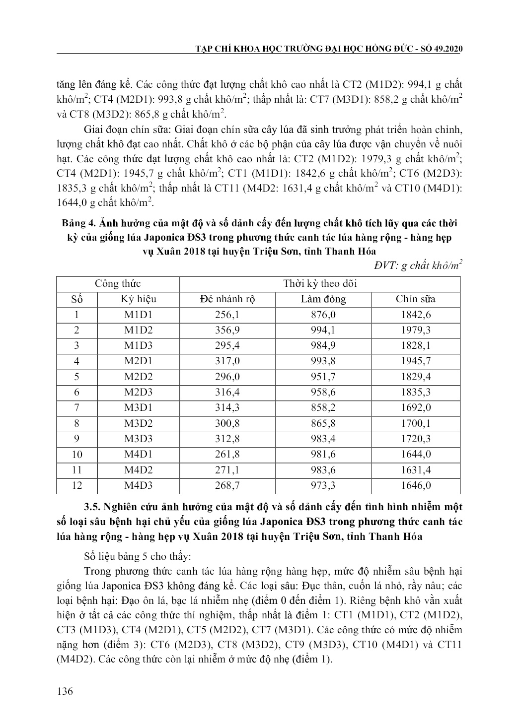 Kết quả nghiên cứu ảnh hưởng của mật độ và số dảnh cấy đến năng suất giống lúa Japonica ĐS3 trong phương thức canh tác hàng rộng - Hàng hẹp vụ xuân 2018 tại huyện Triệu Sơn, tỉnh Thanh Hóa trang 6