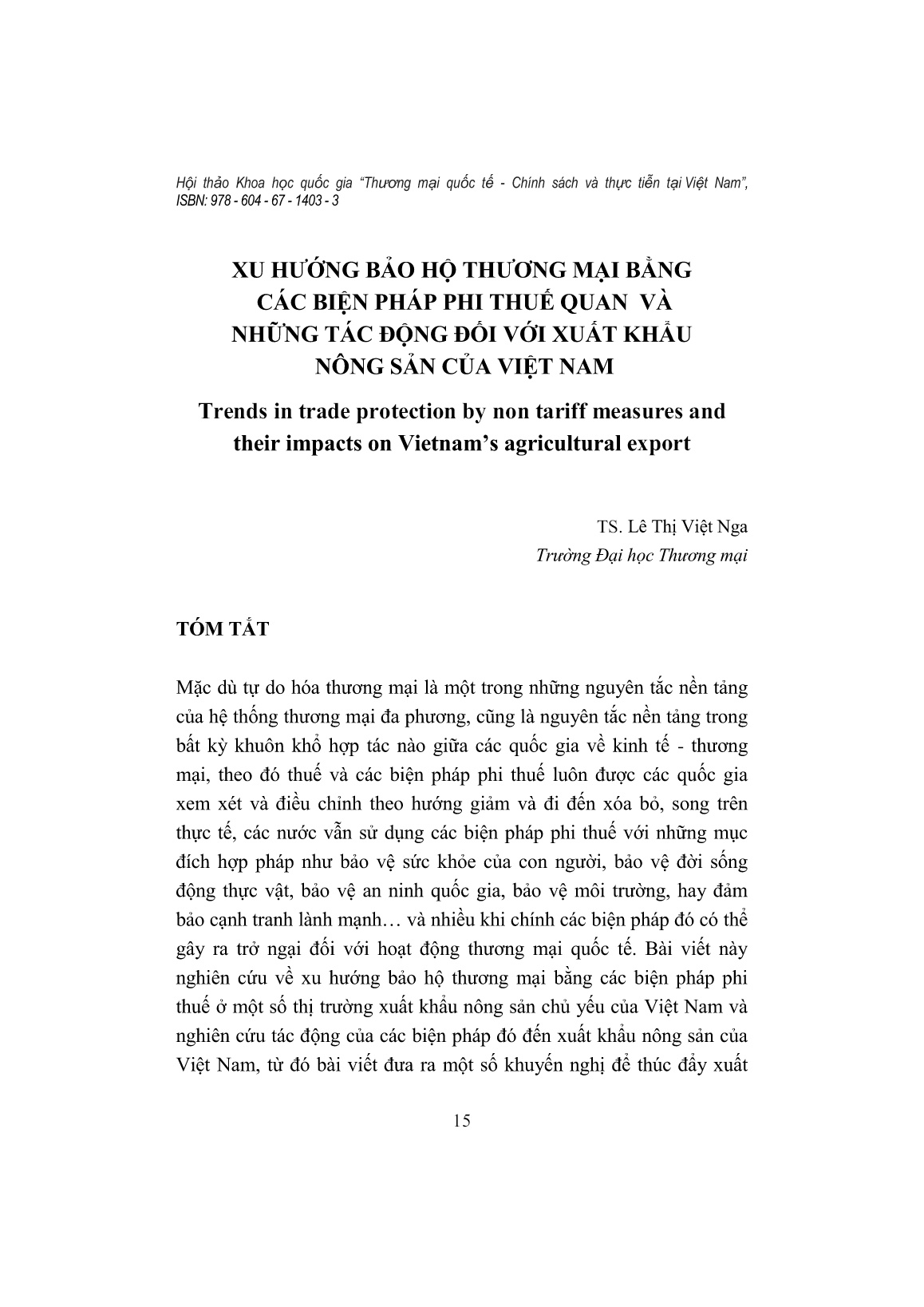 Xu hướng bảo hộ thương mại bằng các biện pháp phi thuế quan và những tác động đối với xuất khẩu nông sản của Việt Nam trang 1