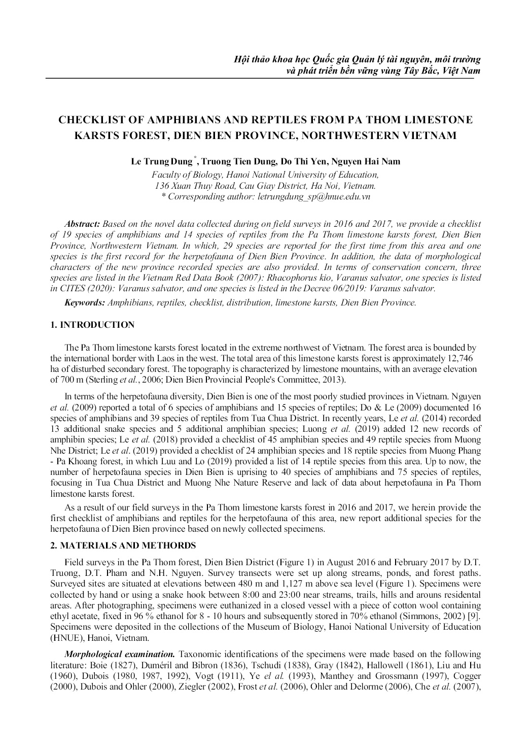 Checklist of amphibians and reptiles from pa thom limestone karsts forest, dien bien province, northwestern vietnam trang 1