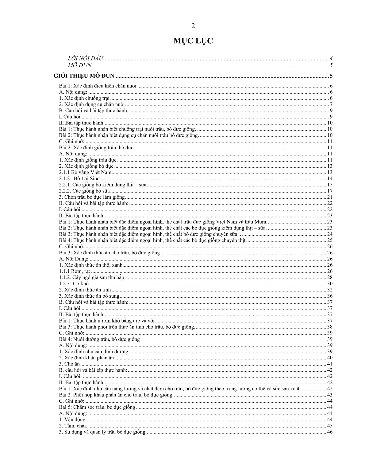 Giáo trình mô đun Nuôi trâu, bò đực giống (Trình độ: Sơ cấp nghề) trang 3
