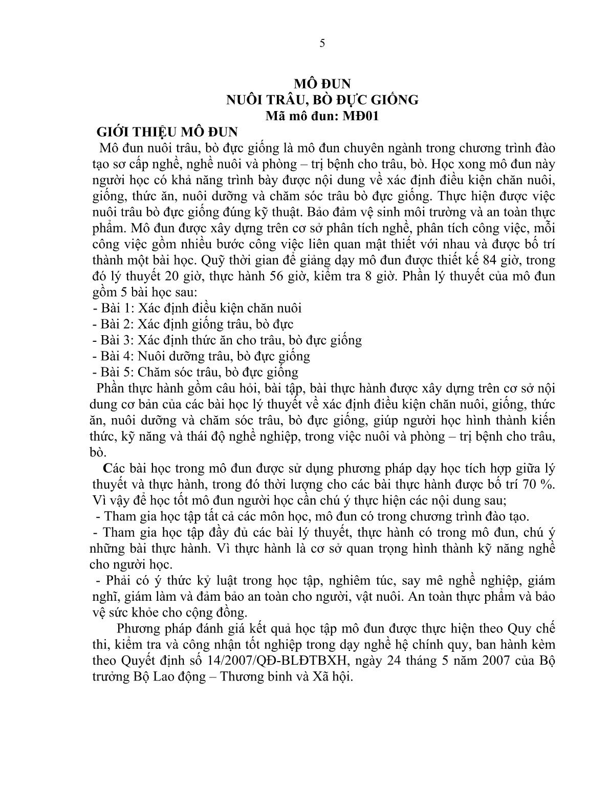 Giáo trình mô đun Nuôi trâu, bò đực giống (Trình độ: Sơ cấp nghề) trang 6