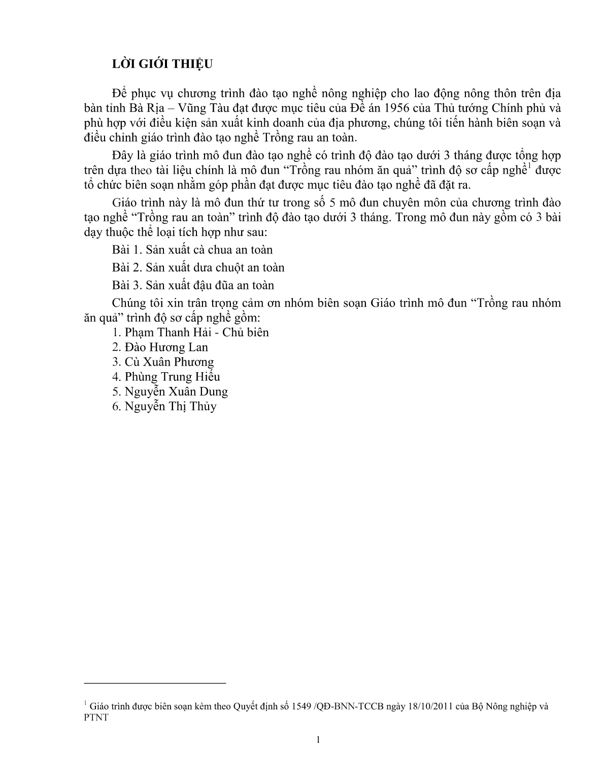 Giáo trình mô đun Trồng rau nhóm ăn quả (Trình độ: Đào tạo dưới 03 tháng) trang 2