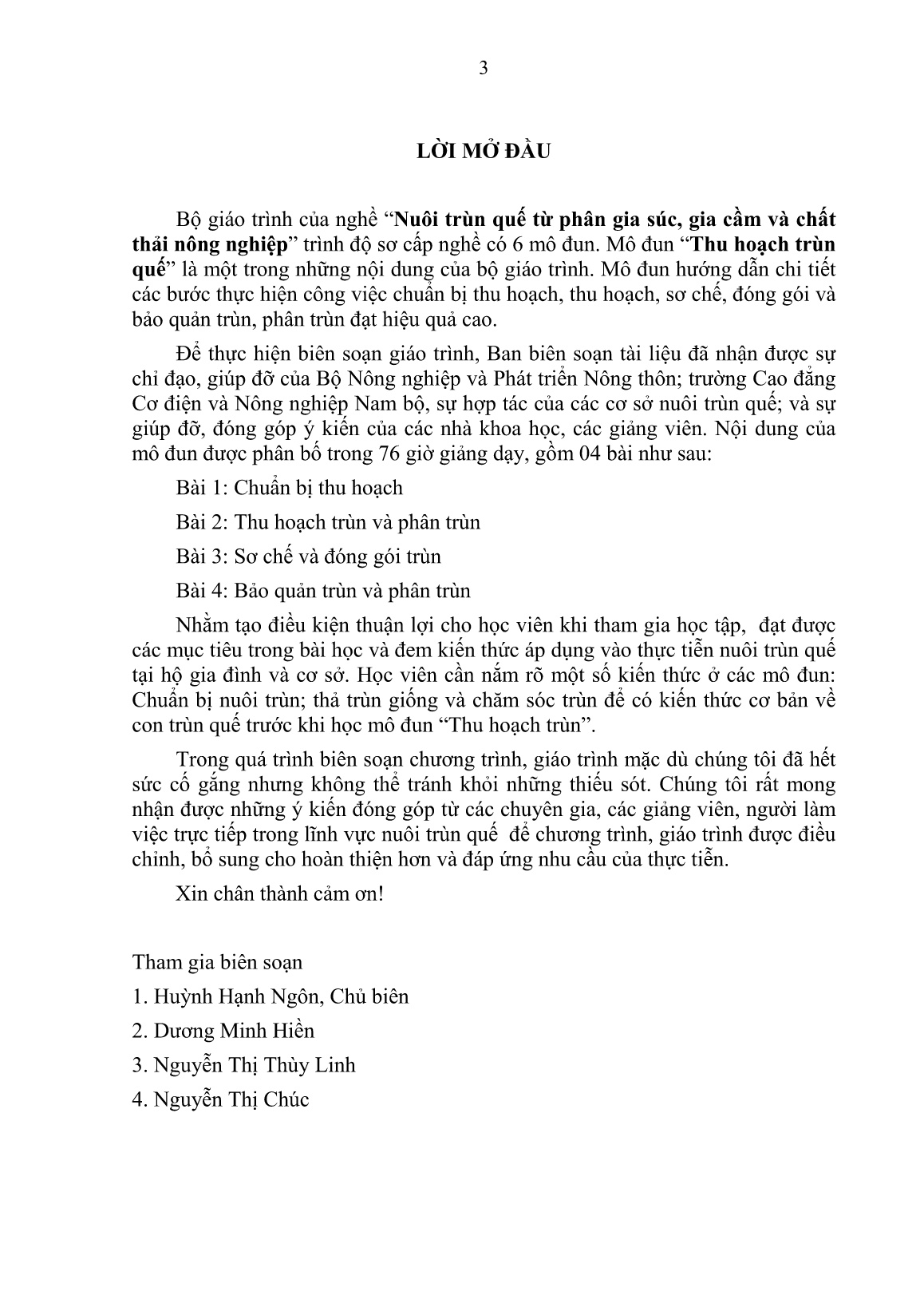 Giáo trình mô đun Thu hoạch trùn quế (Trình độ: Sơ cấp nghề) trang 4