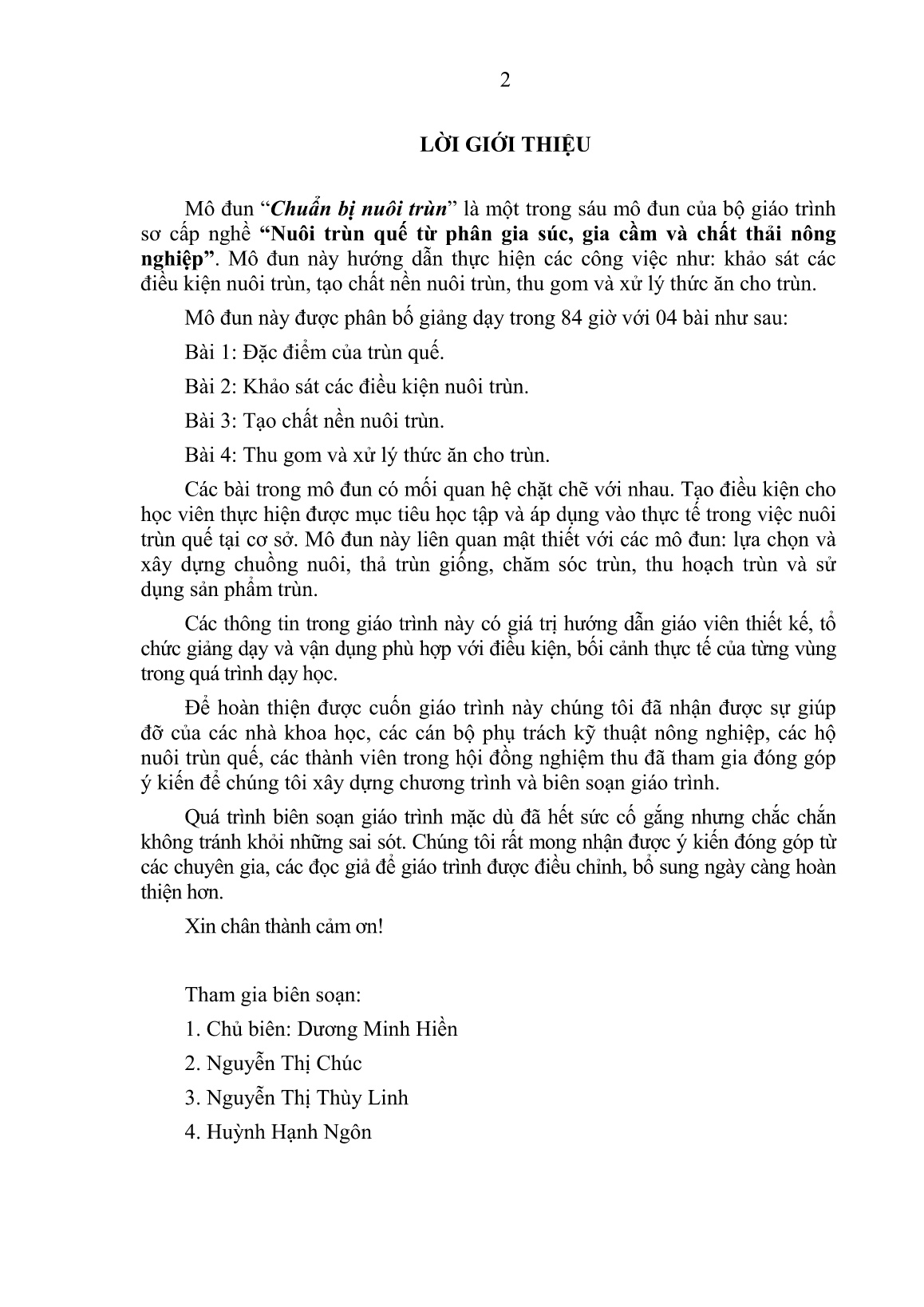 Giáo trình mô đun Chuẩn bị nuôi trùn (Trình độ: Sơ cấp nghề) trang 4
