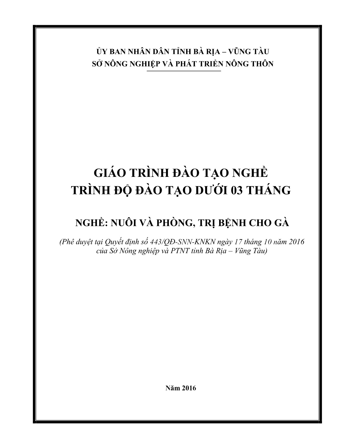Giáo trình mô đun Nuôi gà thả vườn (Trình độ: Đào tạo dưới 03 tháng) trang 1