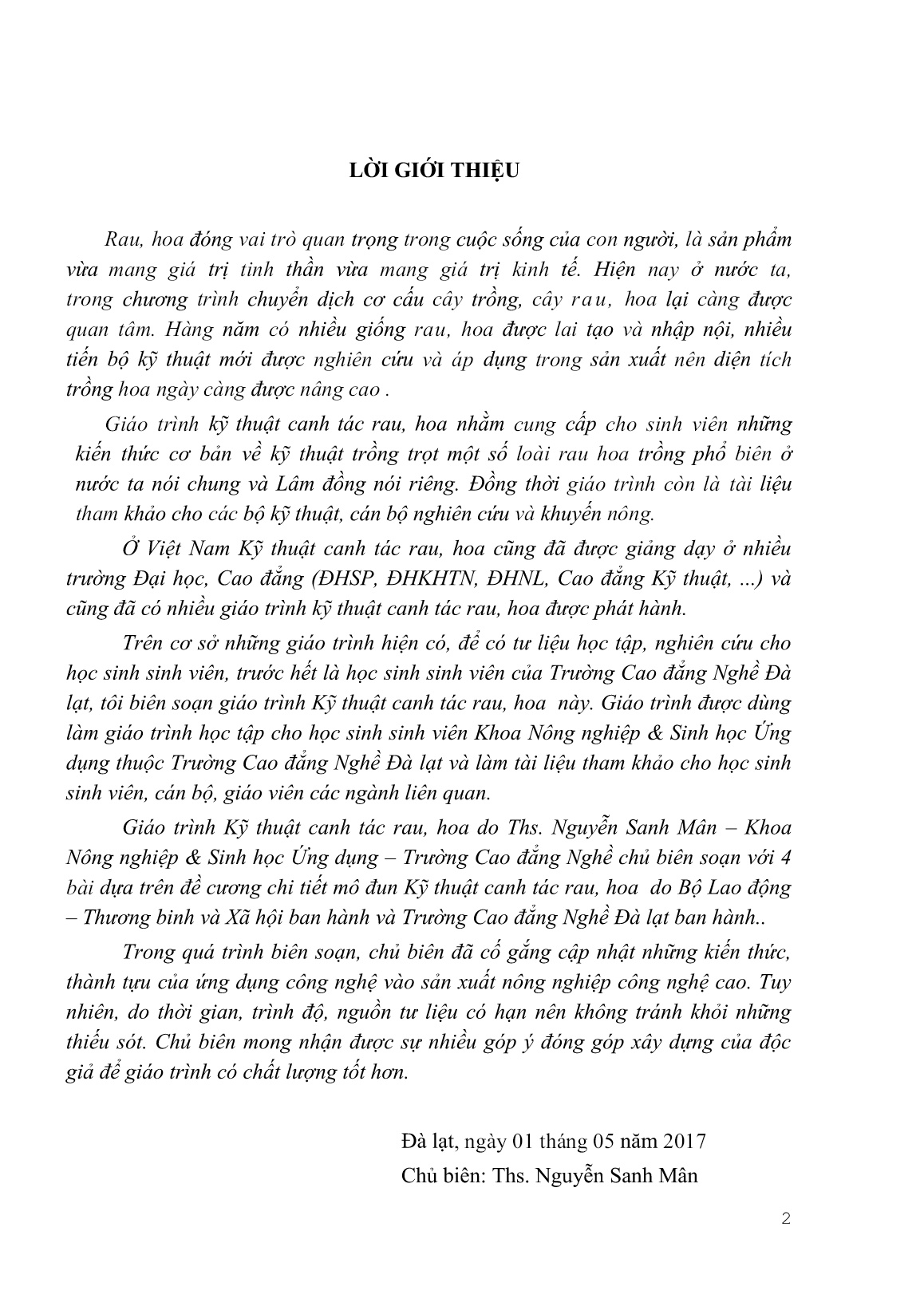Giáo trình Kỹ thuật canh tác rau, hoa - Phần 1 (Trình độ: Cao đẳng) trang 4