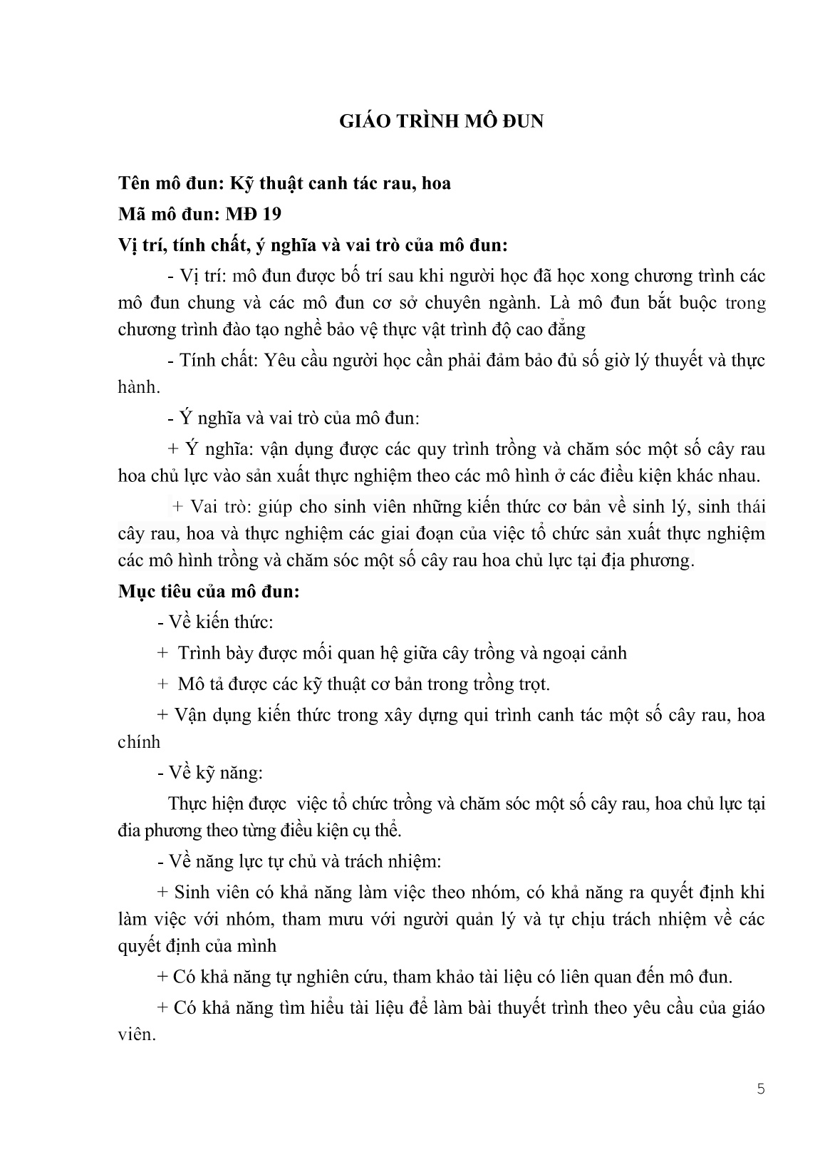 Giáo trình Kỹ thuật canh tác rau, hoa - Phần 1 (Trình độ: Cao đẳng) trang 7