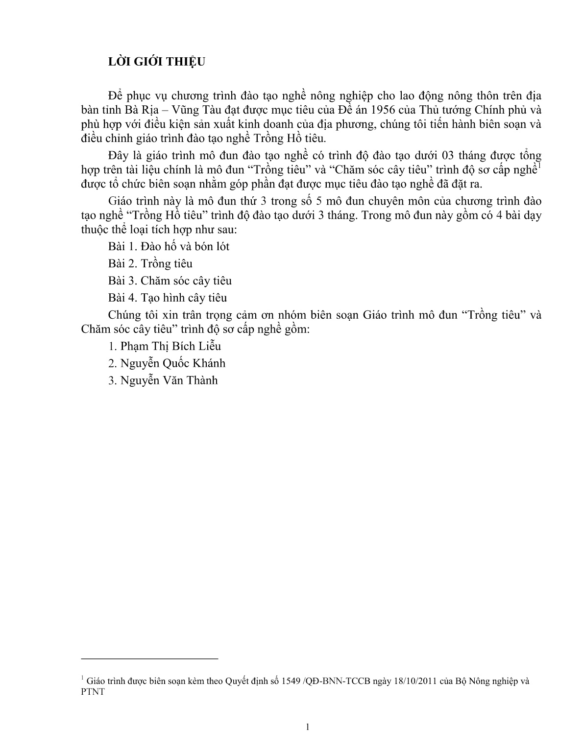 Giáo trình mô đun Trồng và chăm sóc hồ tiêu (Trình độ: Đào tạo dưới 3 tháng) trang 2