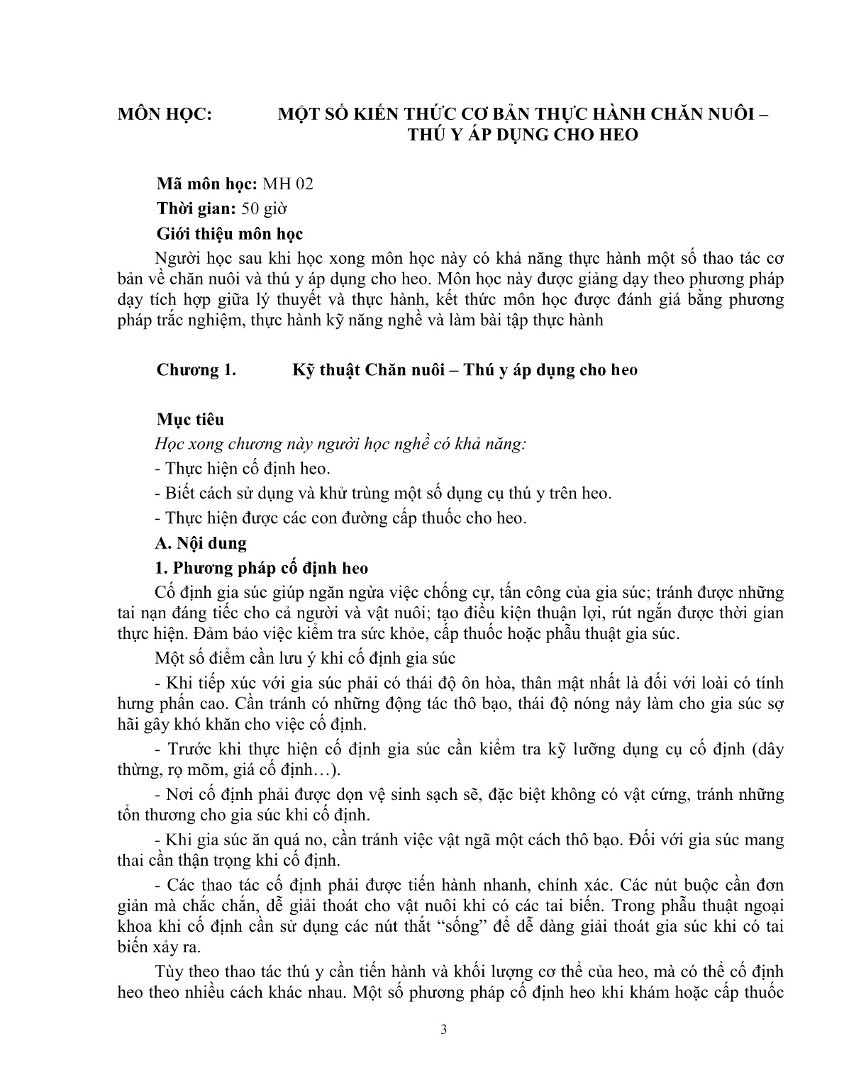 Giáo trình Một số kiến thức cơ bản thực hành chăn nuôi – thú y áp dụng cho heo (Trình độ: Đào tạo dưới 3 tháng) trang 4