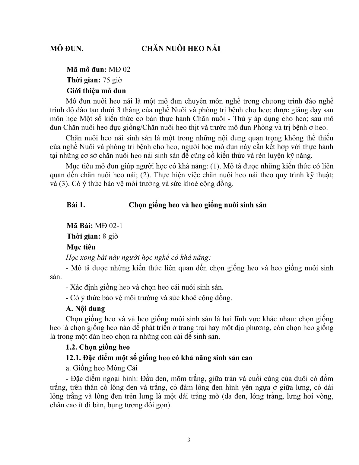 Giáo trình mô đun Chăn nuôi heo nái (Trình độ: Đào tạo dưới 3 tháng) trang 4