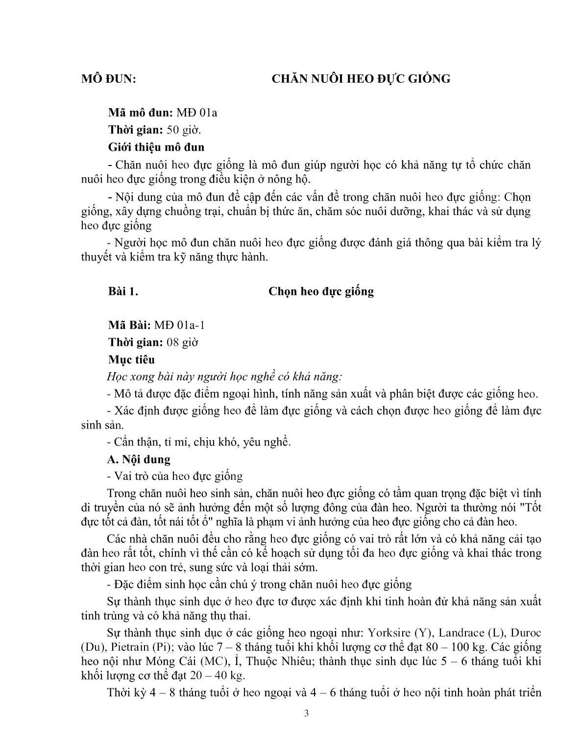 Giáo trình mô đun Chăn nuôi heo đực giống (Trình độ: Đào tạo dưới 3 tháng) trang 4