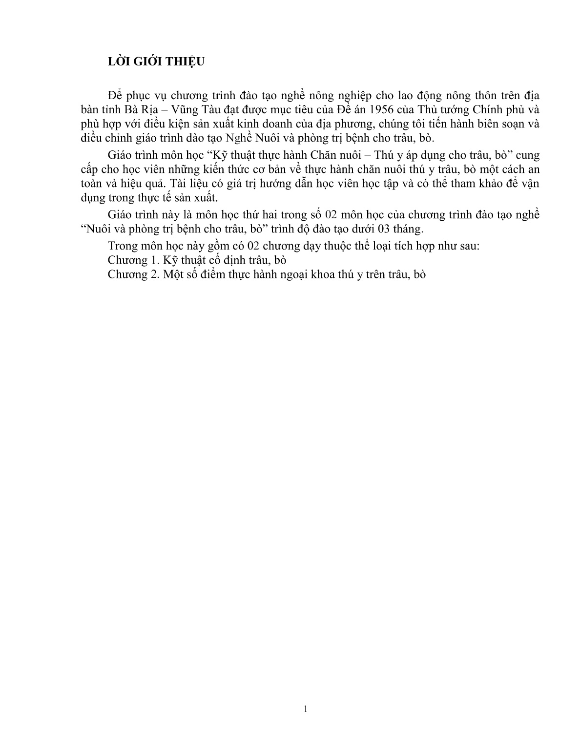 Giáo trình Kỹ thuật thực hành chăn nuôi – thú y áp dụng cho trâu, bò (Trình độ: Đào tạo dưới 3 tháng) trang 2