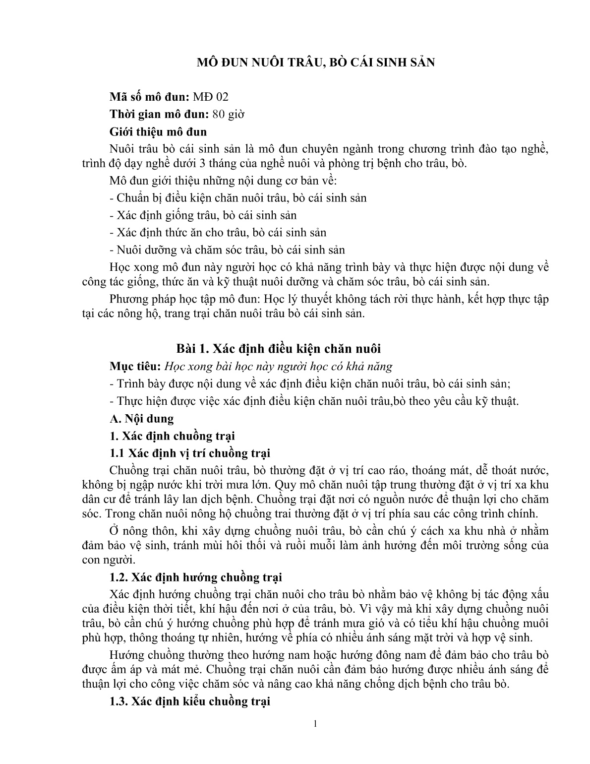 Giáo trình mô đun Nuôi trâu, bò cái sinh sản (Trình độ: Đào tạo dưới 3 tháng) trang 3