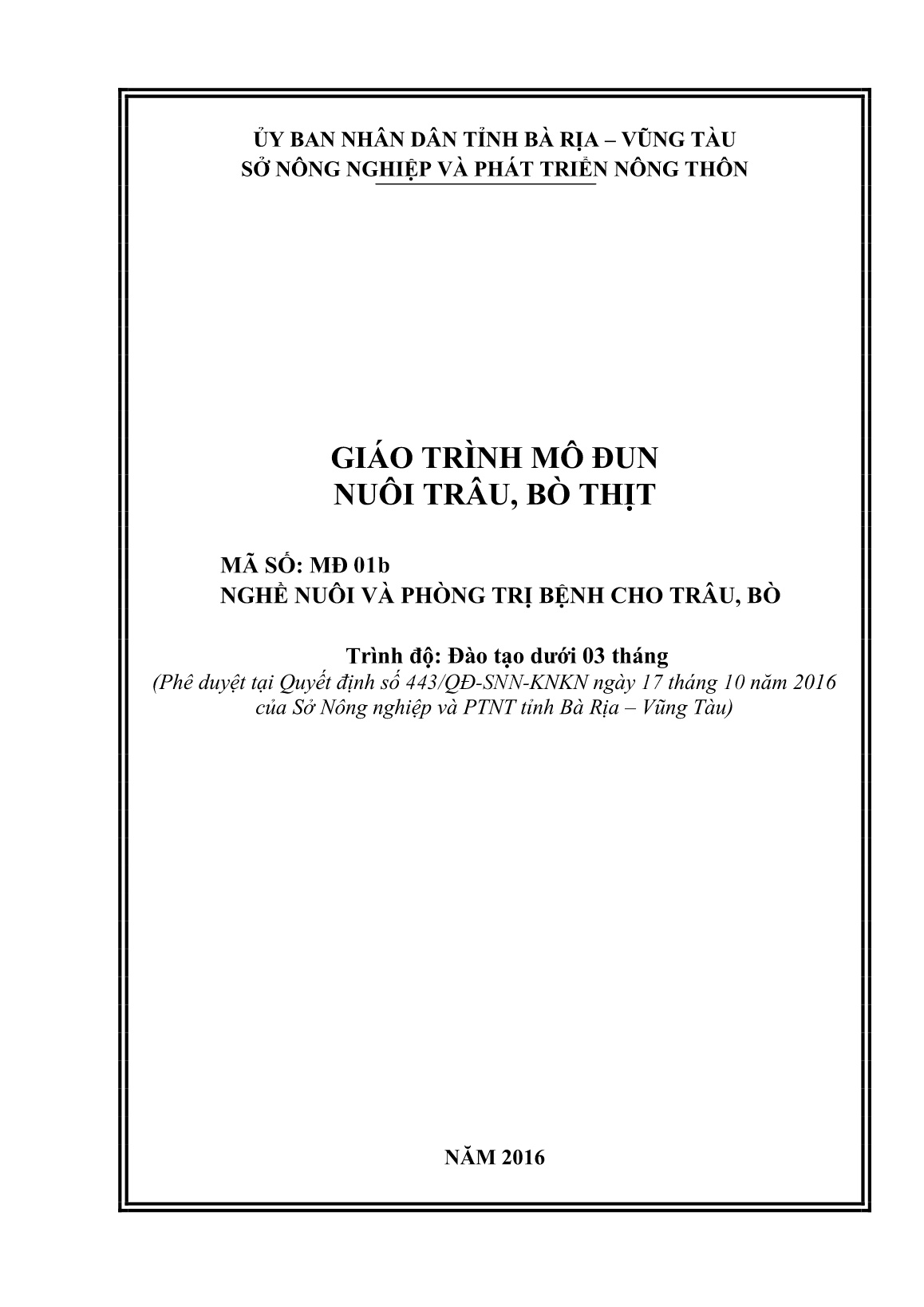 Giáo trình mô đun Nuôi trâu, bò thịt (Trình độ: Đào tạo dưới 3 tháng) trang 1