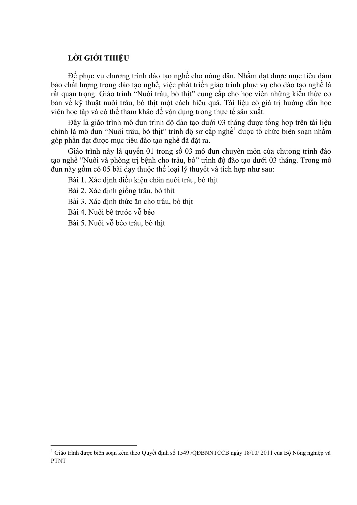 Giáo trình mô đun Nuôi trâu, bò thịt (Trình độ: Đào tạo dưới 3 tháng) trang 2