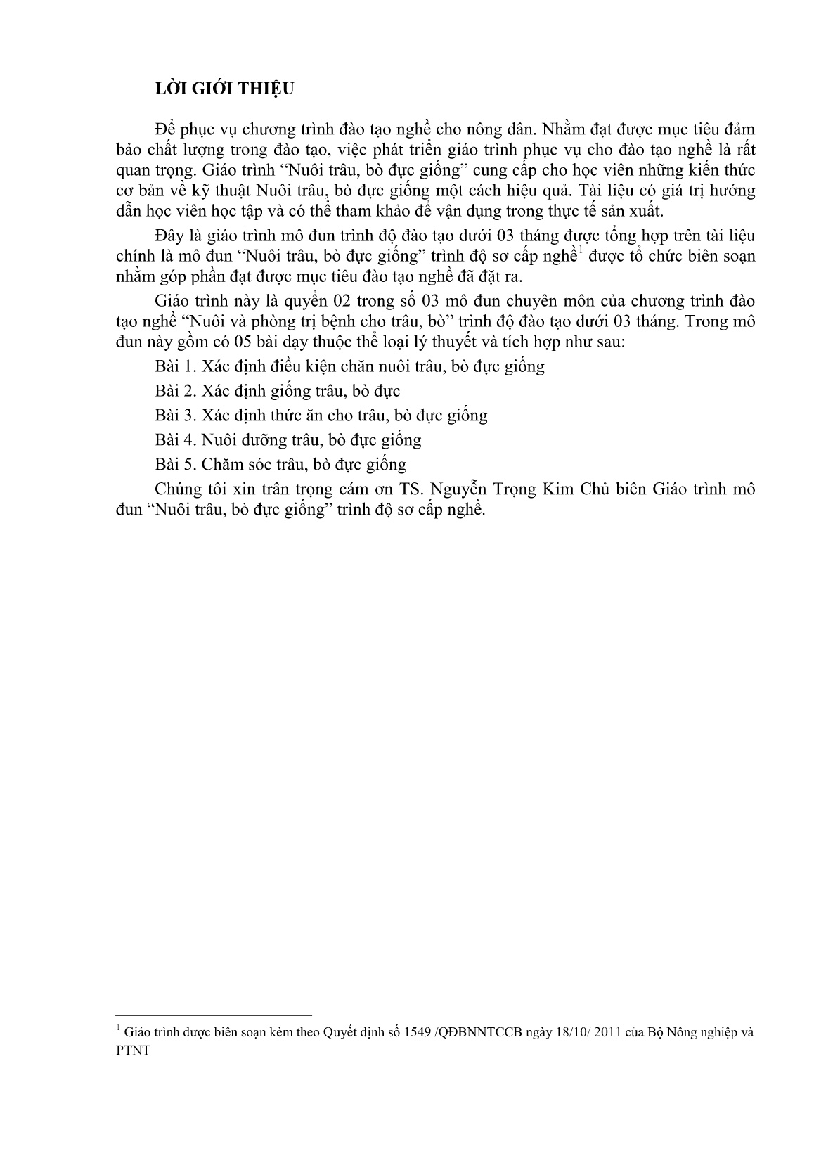 Giáo trình mô đun Nuôi trâu, bò đực giống (Trình độ: Đào tạo dưới 3 tháng) trang 2