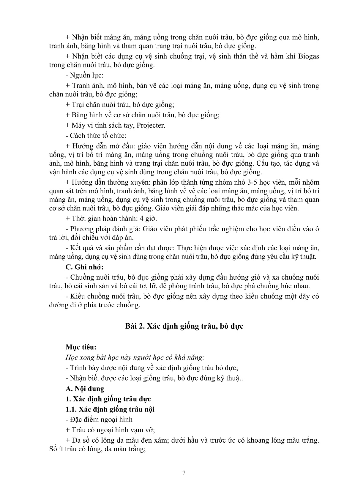 Giáo trình mô đun Nuôi trâu, bò đực giống (Trình độ: Đào tạo dưới 3 tháng) trang 9