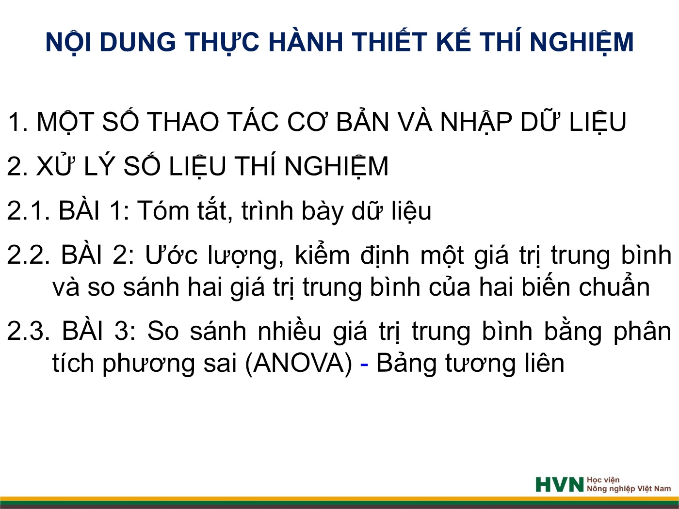 Bài giảng Thiết kế thí nghiệm (Phần thực hành) trang 3