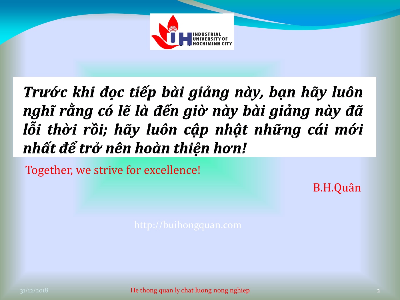 Bài giảng Hệ thống quản lý chất lượng - Chương mở đầu: Giới thiệu về các tiêu chuẩn cho ngành nông nghiệp tại Việt Nam trang 2