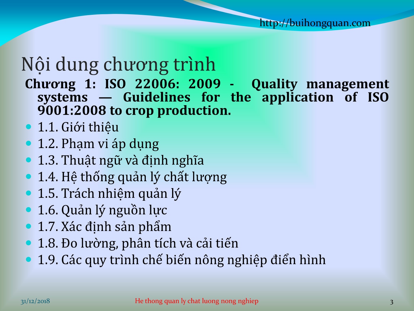 Bài giảng Hệ thống quản lý chất lượng - Chương mở đầu: Giới thiệu về các tiêu chuẩn cho ngành nông nghiệp tại Việt Nam trang 3