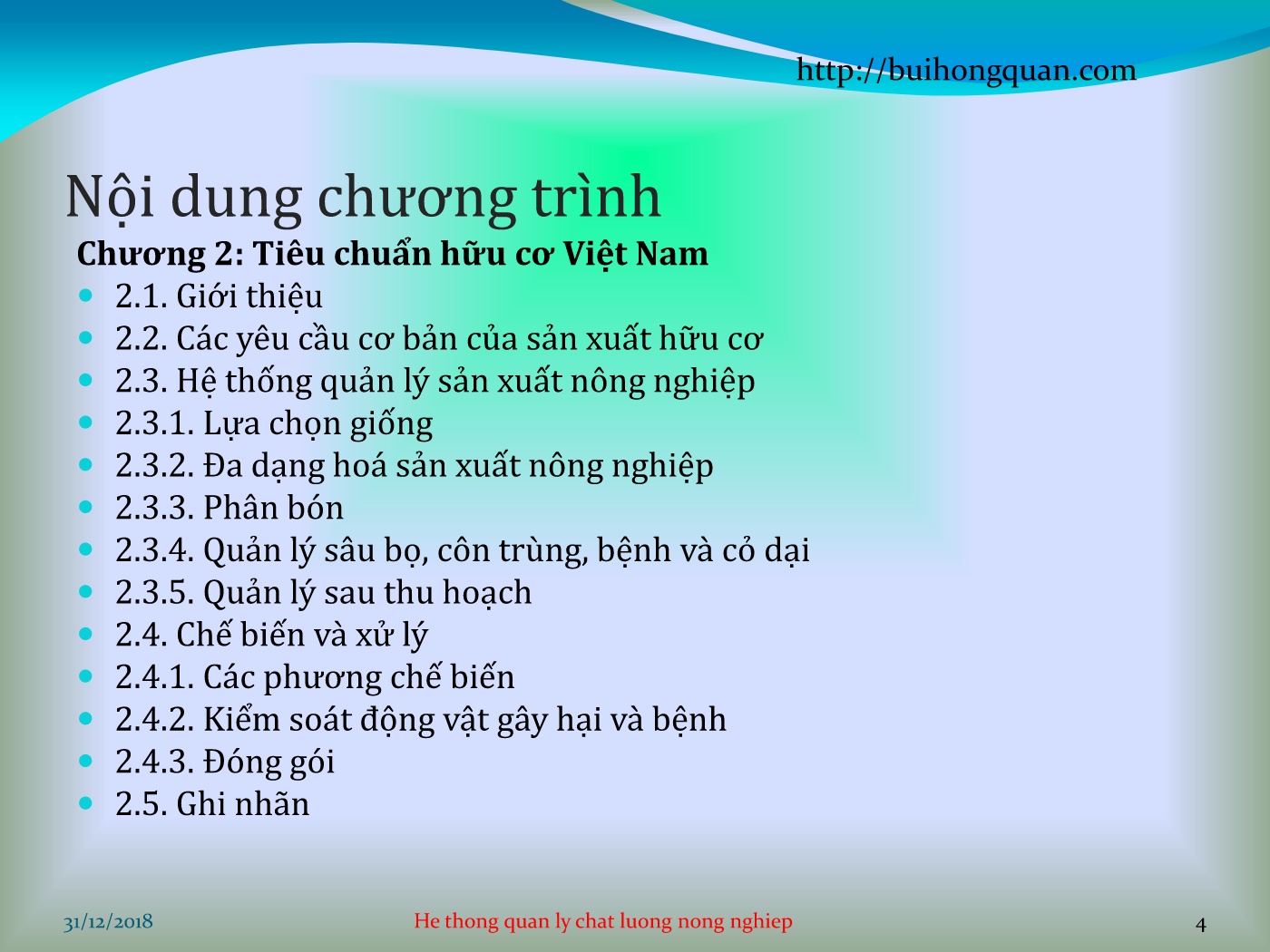 Bài giảng Hệ thống quản lý chất lượng - Chương mở đầu: Giới thiệu về các tiêu chuẩn cho ngành nông nghiệp tại Việt Nam trang 4