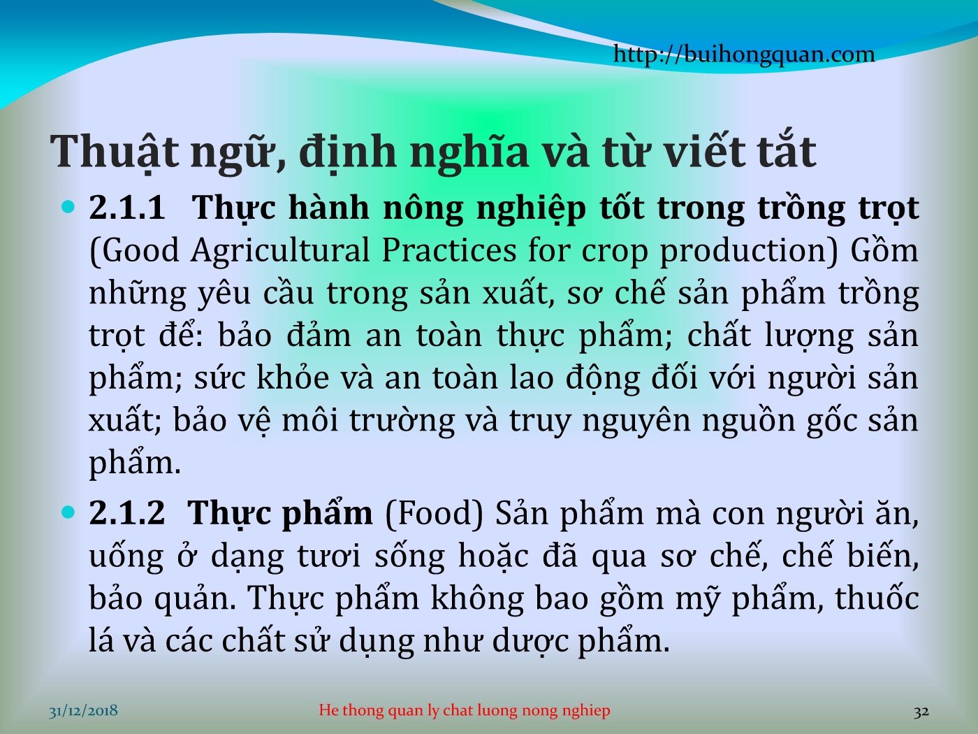 Bài giảng Hệ thống quản lý chất lượng - Chương 1: Thực hành nông nghiệp tốt tại Việt Nam (Vietgap) (Tcvn 11892-1:2017) - Phần 1: Trồng trọt trang 5