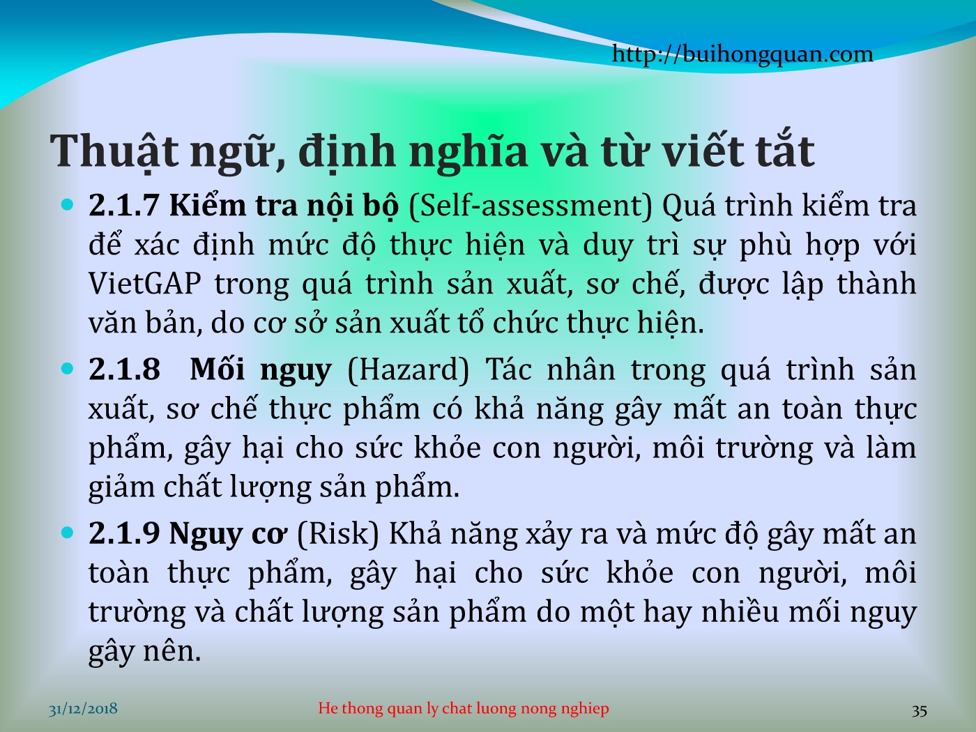 Bài giảng Hệ thống quản lý chất lượng - Chương 1: Thực hành nông nghiệp tốt tại Việt Nam (Vietgap) (Tcvn 11892-1:2017) - Phần 1: Trồng trọt trang 8