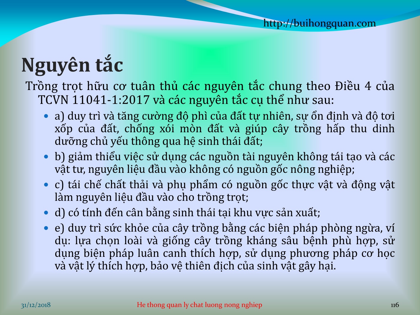 Bài giảng Hệ thống quản lý chất lượng - Chương 2: Nông nghiệp hữu cơ - Phần 2: Trồng trọ hữu cơ (TT) trang 6