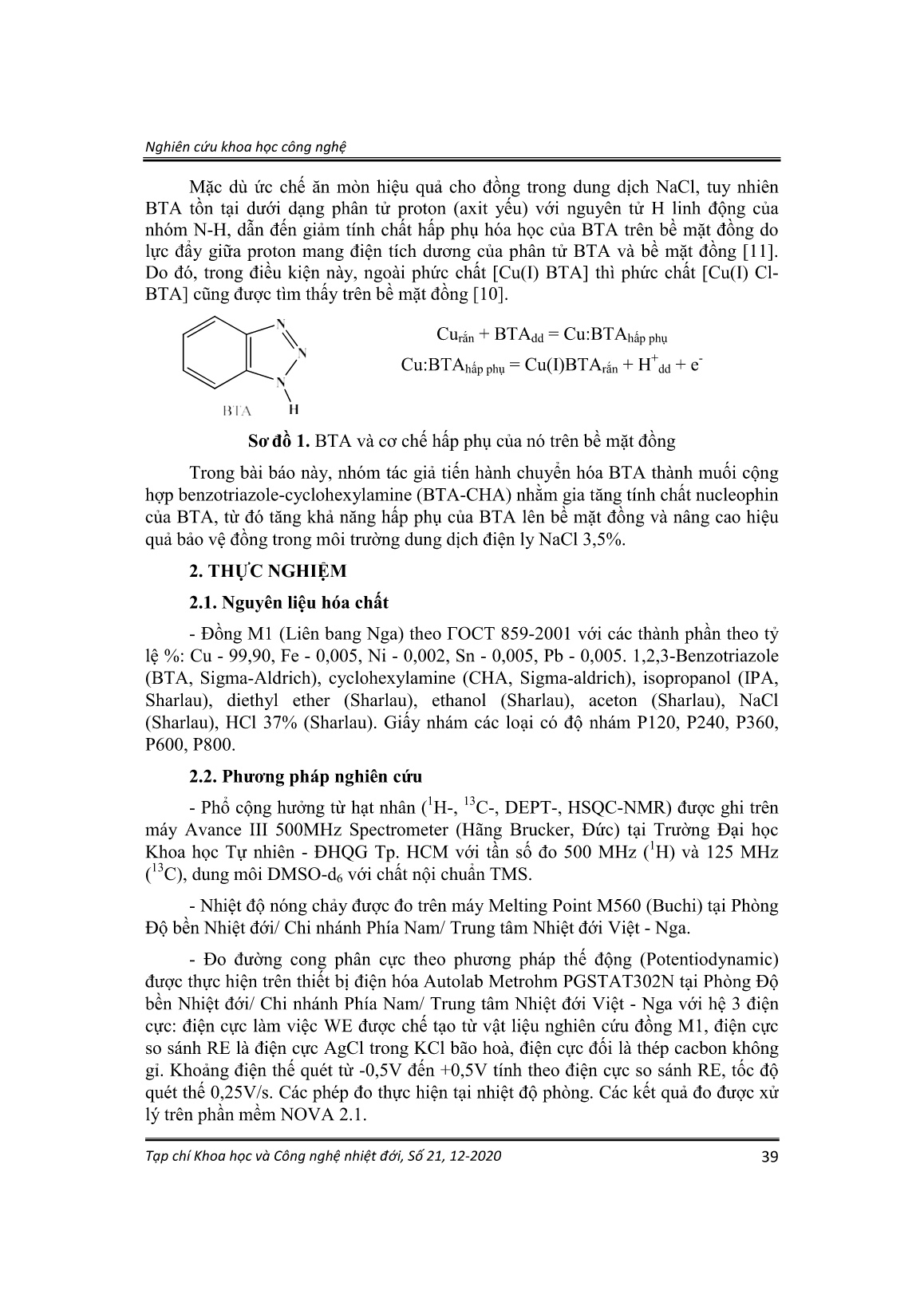 Tổng hợp và hiệu quả ức chế ăn mòn đồng của muối cộng hợp Benzotriazole-Cyclohexylamine trong dung dịch NaCl trang 2