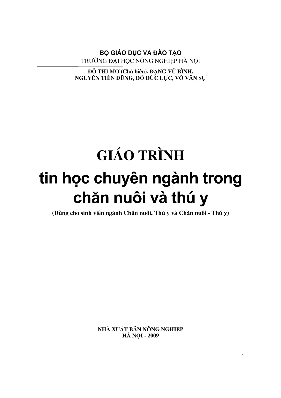 Giáo trình Tin học chuyên ngành trong chăn nuôi và thú y (Phần 1) trang 1