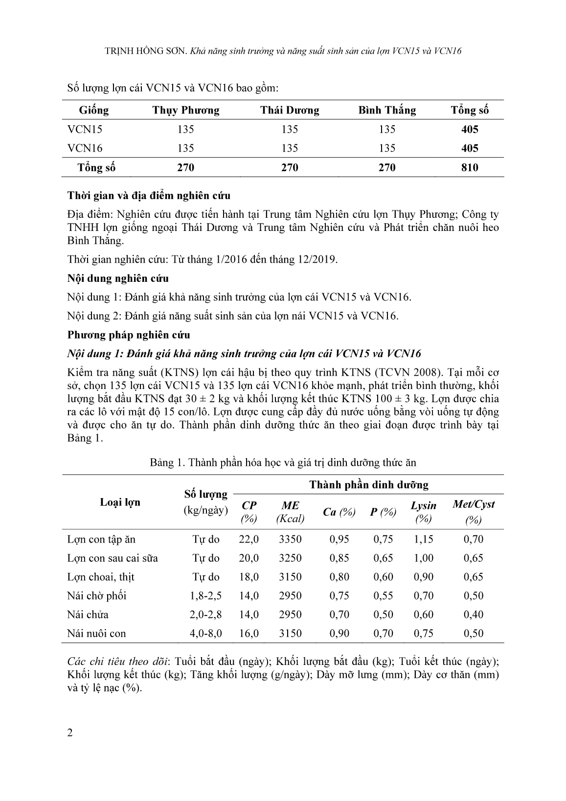 Khả năng sinh trưởng và năng suất sinh sản của lợn VCN15 và VCN16 trang 2