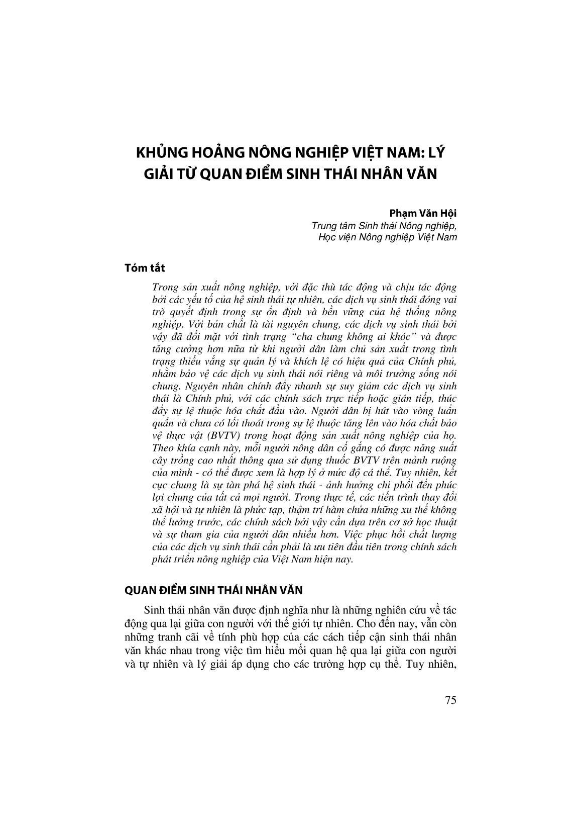 Khủng hoảng nông nghiệp Việt Nam: Lý giải từ quan điểm sinh thái nhân văn trang 1