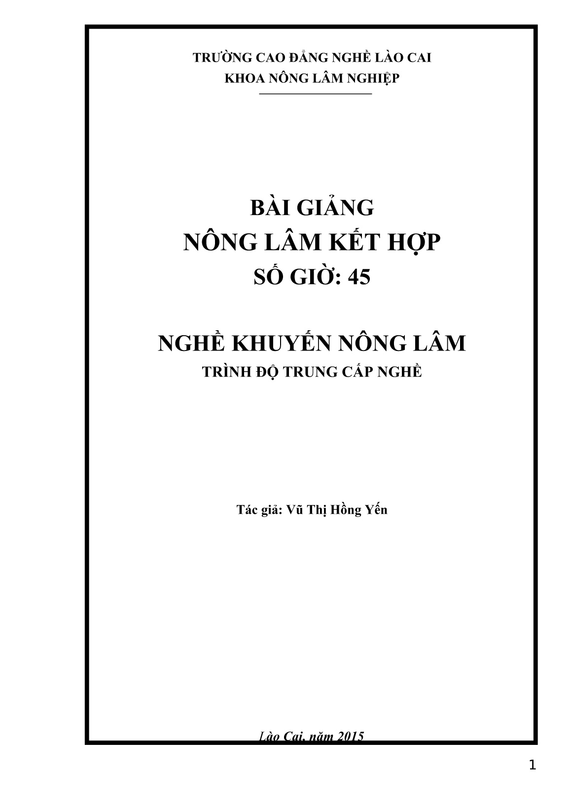 Bài giảng Nông lâm kết hợp (Trình độ: Trung cấp nghề) trang 1