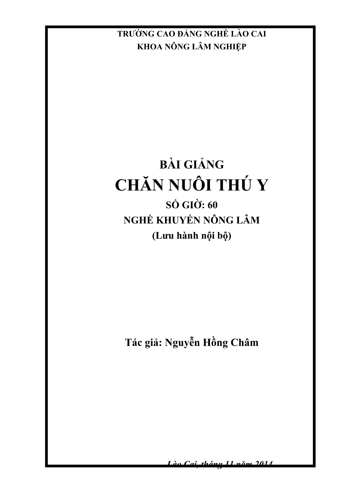 Bài giảng Chăn nuôi thú y trang 1