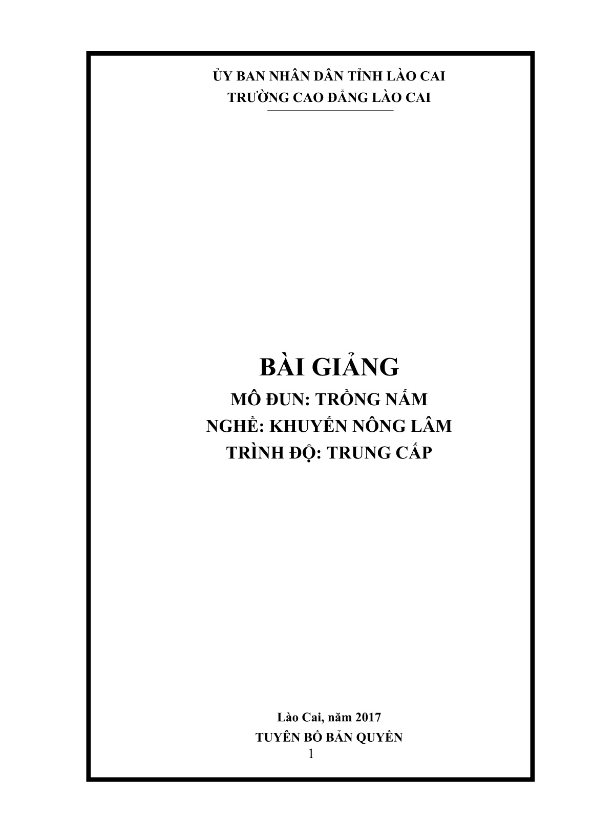 Bài giảng mô đun Trồng nấm (Trình độ: Trung cấp) trang 1